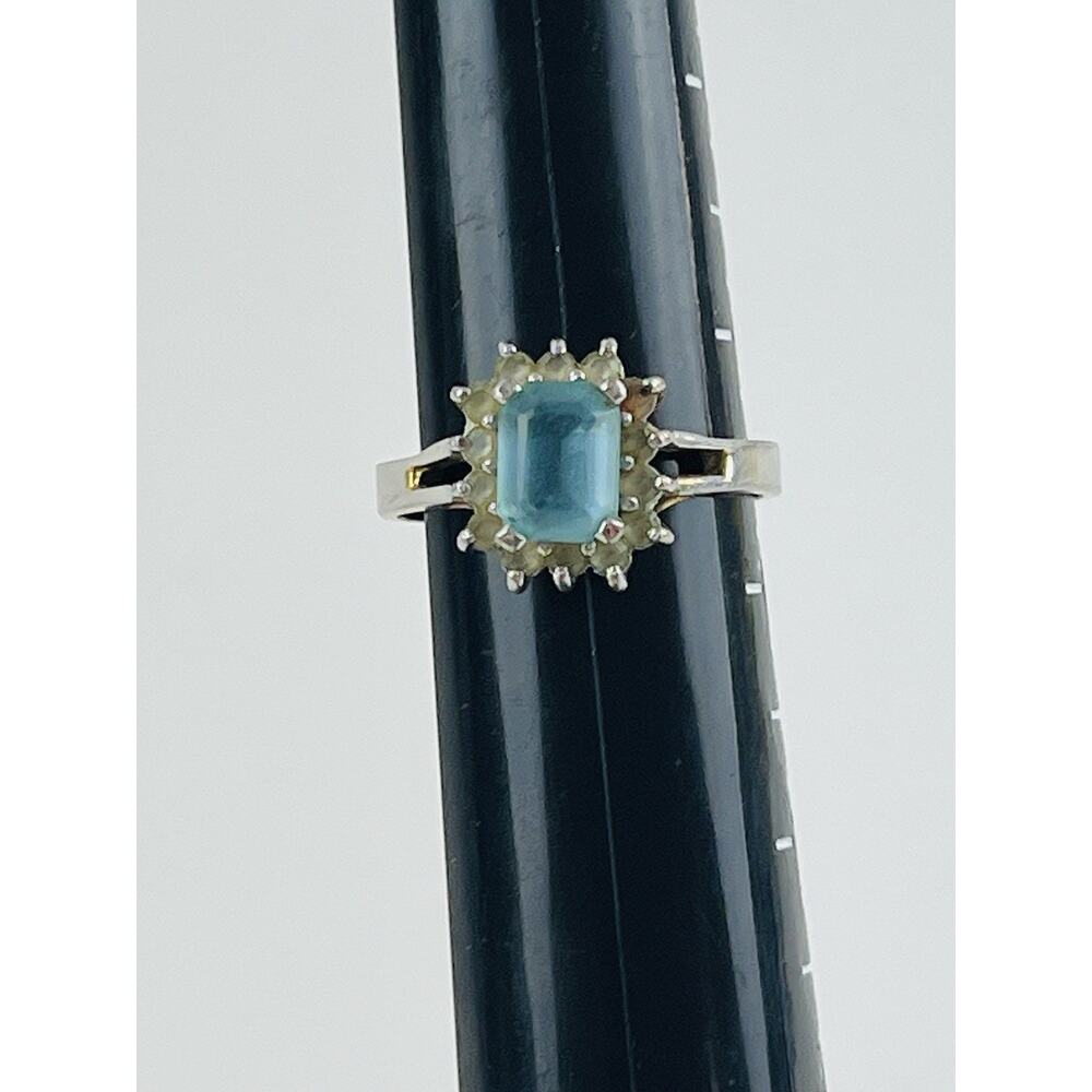 Vintage Ring 14K GE Gold Electroplate Taiwan Size 9 Aquamarine Blue Pale Rhinest - Picture 8 of 16